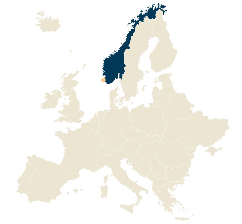 Kart over Norden og Europa, der Norge og Stavanger er markert.