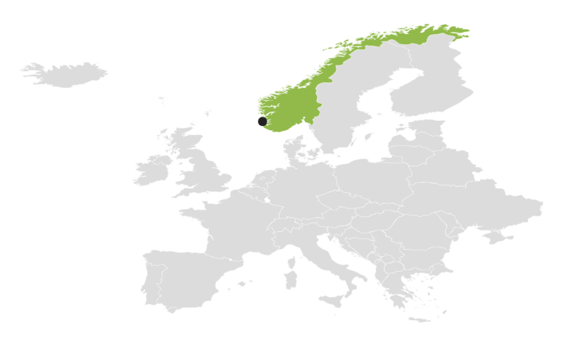 Kart over Norden og Europa, der Norge og Stavanger er markert.