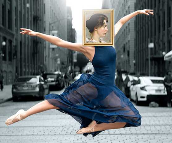 Bilde av en kvinne som hopper med ballettsko
