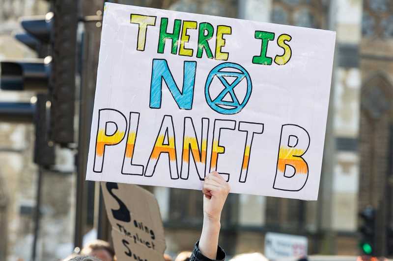 Plakat fra en demonstrasjon med teksten There is no planet B