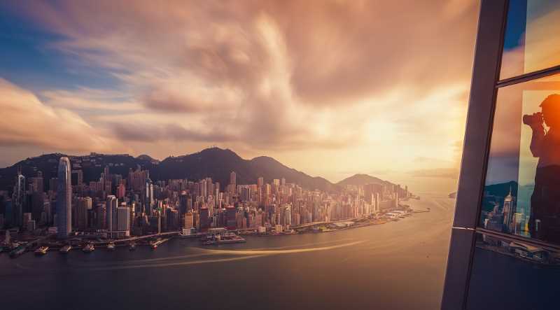 Utsikt over skyskrapere i Hongkong, Kina
