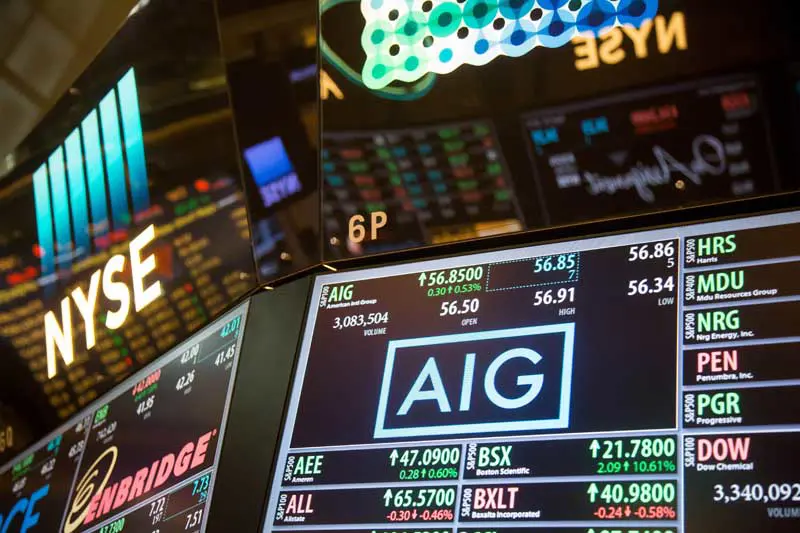 Det amerikanske forsikringsselskapet AIG på New York-børsen tidligere i år.