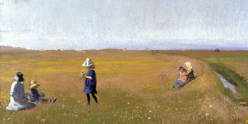 Maleri av barn på en eng