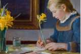 Michael Ancher, En akvarelmalerske, 1896. Bildet er manipulert og tilhører Skagens Kunstmuseer.