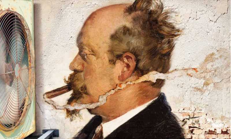 Veggmaleri av mann som røyker sigar