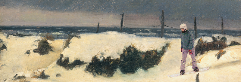 Maleri av Michael Ancher "Vinterlandskap, snødyner". 1882. Bildet tilhører Skagens Kunstmuseer.